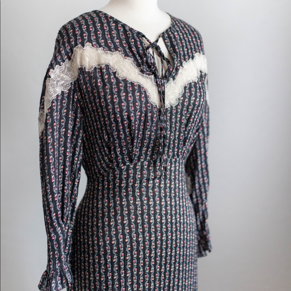 Sandro Paris Floral Stripe Marceau Midi Dress S Small